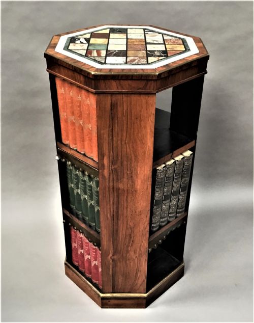 Regency Rosewood Bookcase with Specimen Marble Top of Freestanding Form