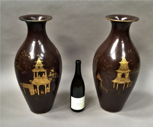 C19TH PAIR OF LACQUERED PAPIER MACHE VASES BY JENNENS BETTRIDGE STAMPED - ADDITIONAL PHOTO 1