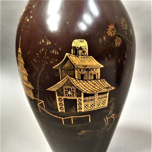 C19TH PAIR OF LACQUERED PAPIER MACHE VASES BY JENNENS BETTRIDGE STAMPED - ADDITIONAL PHOTO 2
