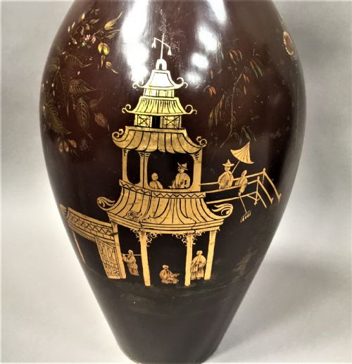 C19TH PAIR OF LACQUERED PAPIER MACHE VASES BY JENNENS BETTRIDGE STAMPED - ADDITIONAL PHOTO 3