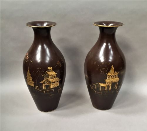 C19TH PAIR OF LACQUERED PAPIER MACHE VASES BY JENNENS BETTRIDGE STAMPED - ADDITIONAL PHOTO 5