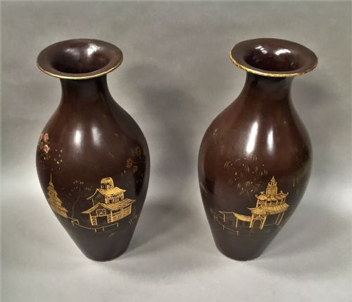 C19TH PAIR OF LACQUERED PAPIER MACHE VASES BY JENNENS BETTRIDGE STAMPED - ADDITIONAL PHOTO 6