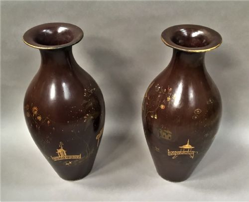 C19TH PAIR OF LACQUERED PAPIER MACHE VASES BY JENNENS BETTRIDGE STAMPED - ADDITIONAL PHOTO 7