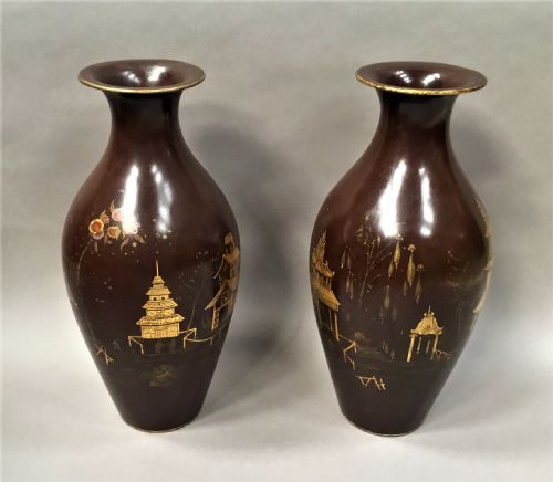 C19TH PAIR OF LACQUERED PAPIER MACHE VASES BY JENNENS BETTRIDGE STAMPED - ADDITIONAL PHOTO 8