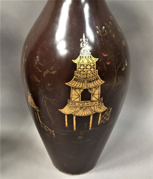 C19TH PAIR OF LACQUERED PAPIER MACHE VASES BY JENNENS BETTRIDGE STAMPED - ADDITIONAL PHOTO 12