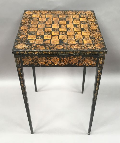 REGENCY PENWORK DECORATED CHESS TABLE OCCASIONAL TABLE - ADDITIONAL PHOTO 1