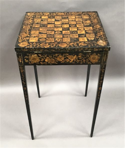 REGENCY PENWORK DECORATED CHESS TABLE OCCASIONAL TABLE - ADDITIONAL PHOTO 4