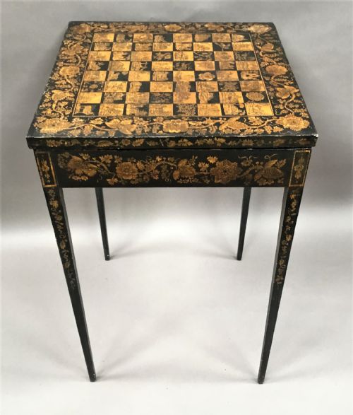 REGENCY PENWORK DECORATED CHESS TABLE OCCASIONAL TABLE - ADDITIONAL PHOTO 6
