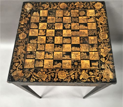 REGENCY PENWORK DECORATED CHESS TABLE OCCASIONAL TABLE - ADDITIONAL PHOTO 8