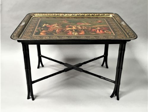 REGENCY PAINTED TOLE TRAY ON STAND OF LARGE PROPORTIONS - ADDITIONAL PHOTO 2