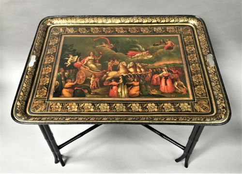 REGENCY PAINTED TOLE TRAY ON STAND OF LARGE PROPORTIONS - ADDITIONAL PHOTO 3