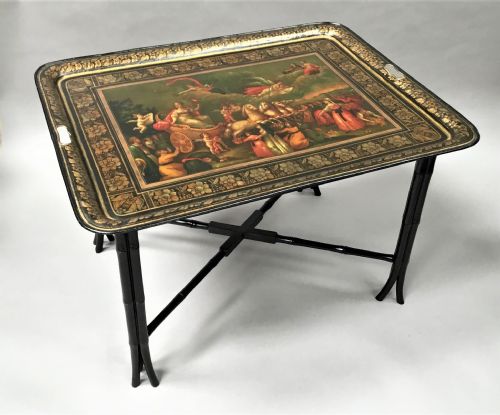 REGENCY PAINTED TOLE TRAY ON STAND OF LARGE PROPORTIONS - ADDITIONAL PHOTO 11