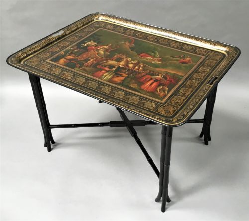 REGENCY PAINTED TOLE TRAY ON STAND OF LARGE PROPORTIONS - ADDITIONAL PHOTO 12
