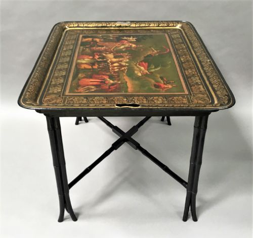 REGENCY PAINTED TOLE TRAY ON STAND OF LARGE PROPORTIONS - ADDITIONAL PHOTO 13