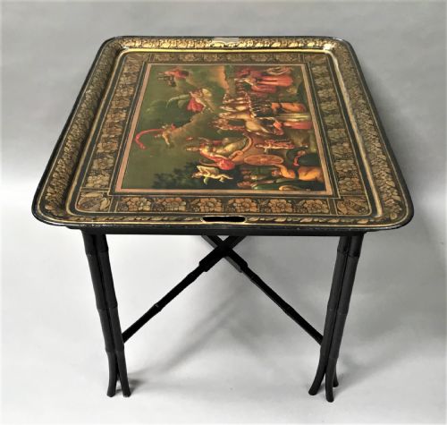 REGENCY PAINTED TOLE TRAY ON STAND OF LARGE PROPORTIONS - ADDITIONAL PHOTO 14