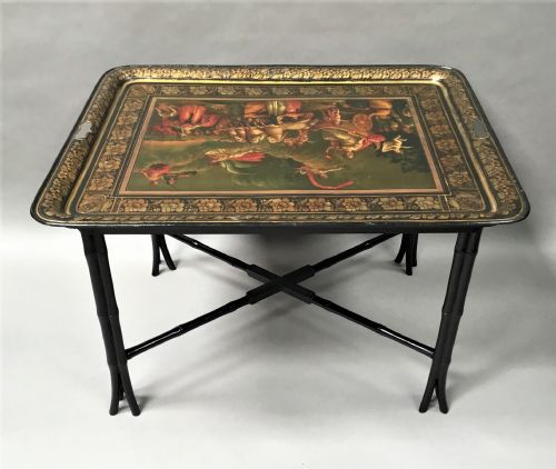 REGENCY PAINTED TOLE TRAY ON STAND OF LARGE PROPORTIONS - ADDITIONAL PHOTO 15