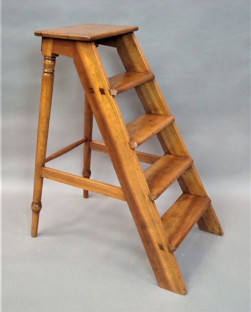 C19TH ENGLISH SET OF FRUITWOOD LIBRARY STEPS - ADDITIONAL PHOTO 1