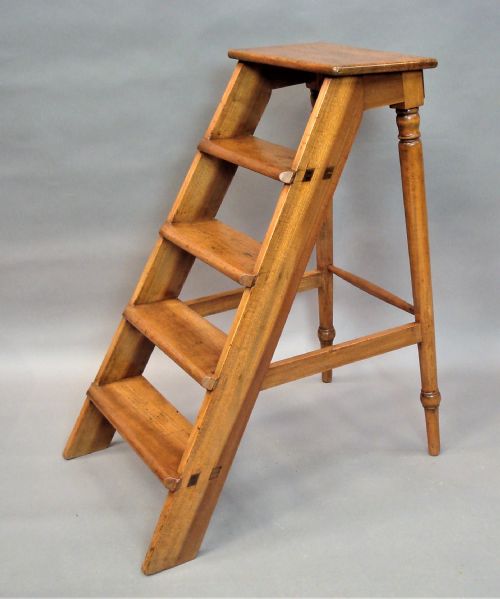 C19TH ENGLISH SET OF FRUITWOOD LIBRARY STEPS - ADDITIONAL PHOTO 7