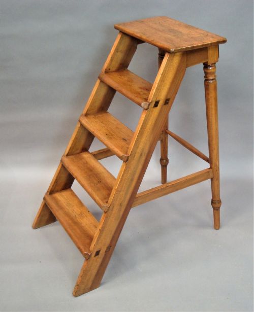 C19TH ENGLISH SET OF FRUITWOOD LIBRARY STEPS - ADDITIONAL PHOTO 8
