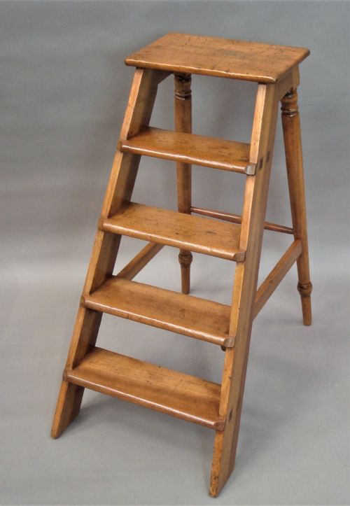 C19TH ENGLISH SET OF FRUITWOOD LIBRARY STEPS - ADDITIONAL PHOTO 9