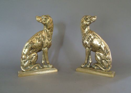 19th Century Pair Brass Retriever Dogs Doorstops