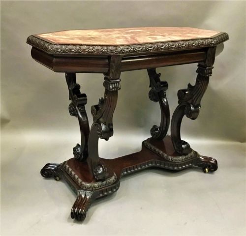 C19th Anglo Indian Padouk and Marble Centre Table; Ceylonese
