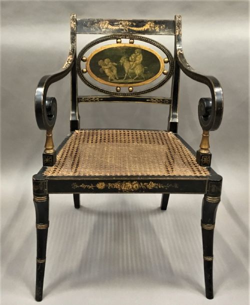 Regency Painted and Parcel Gilt Elbow Chair