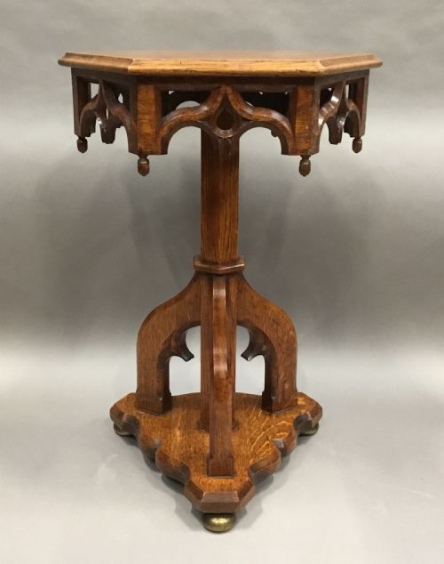 C19TH GOTHIC OAK OCCASIONAL TABLE - ADDITIONAL PHOTO 4