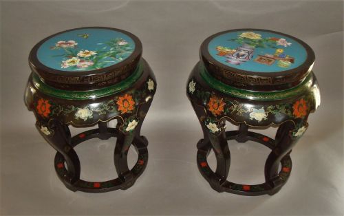 Pair of Chinese Lacquered Cloisonne Low Tables