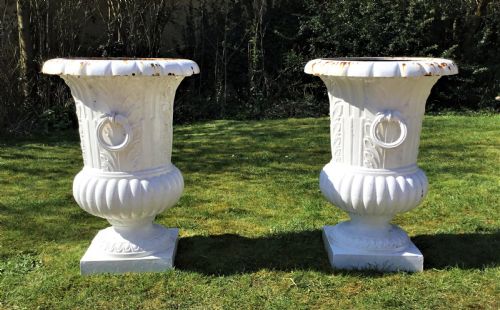 C19TH LARGE CAST IRON GARDEN URNS - ADDITIONAL PHOTO 4