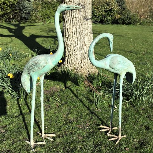 Early C20th Large Pair of Japanese Bronze Life Size Cranes