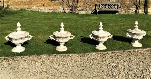 Late C19th Rare Set of Four Cast Iron Terrace/garden Urns