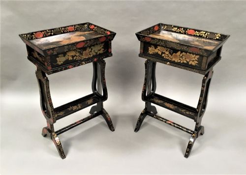 C19th Pair of Chinese Export Lacquered Occasional / Work Tables