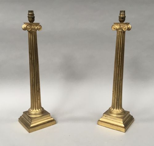Regency Pair of Neoclassical Ionic Column Lamps