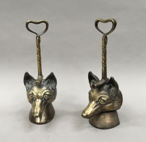 C19th Matched Pair of Brass Fox Head Doorstops / Door Porters