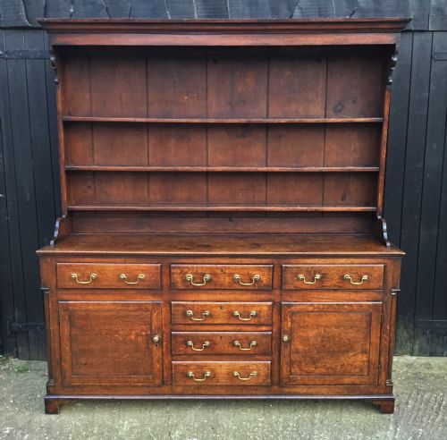 Georgian Oak Dresser with Cupboard Base and Original Rack