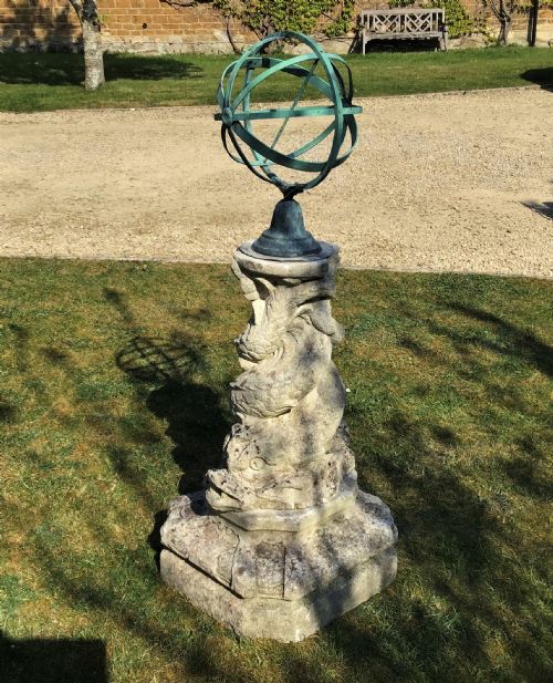 fig 1. C18th carved limestone pedestal fountain with armillary sundial