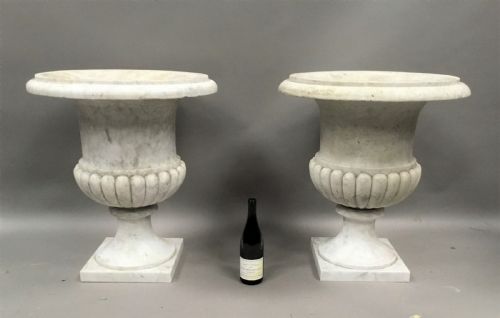 fig 1. C19th pair of carrara marble urns of large proportion