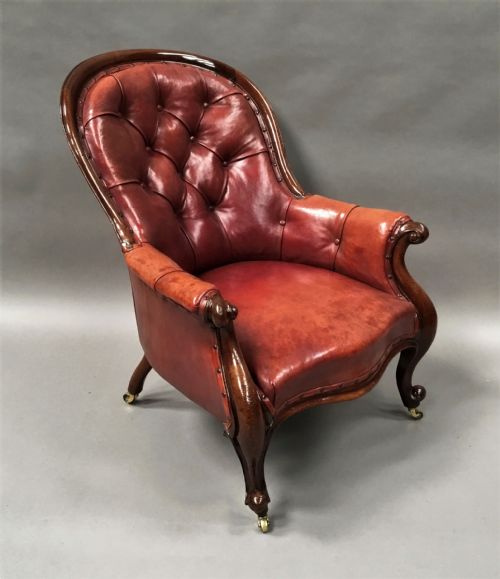 MID C19TH PAIR OF MAHOGANY AND LEATHER LIBRARY ARMCHAIRS - ADDITIONAL PHOTO 4