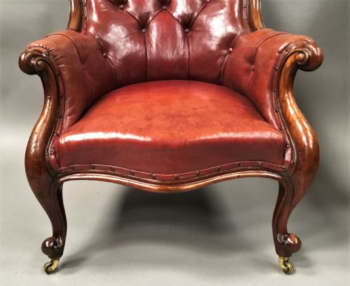 MID C19TH PAIR OF MAHOGANY AND LEATHER LIBRARY ARMCHAIRS - ADDITIONAL PHOTO 5