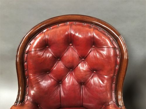 MID C19TH PAIR OF MAHOGANY AND LEATHER LIBRARY ARMCHAIRS - ADDITIONAL PHOTO 7