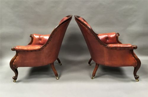 MID C19TH PAIR OF MAHOGANY AND LEATHER LIBRARY ARMCHAIRS - ADDITIONAL PHOTO 9