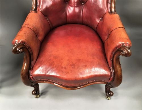 MID C19TH PAIR OF MAHOGANY AND LEATHER LIBRARY ARMCHAIRS - ADDITIONAL PHOTO 10