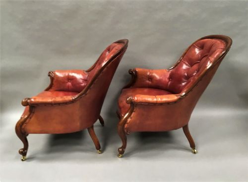 MID C19TH PAIR OF MAHOGANY AND LEATHER LIBRARY ARMCHAIRS - ADDITIONAL PHOTO 11