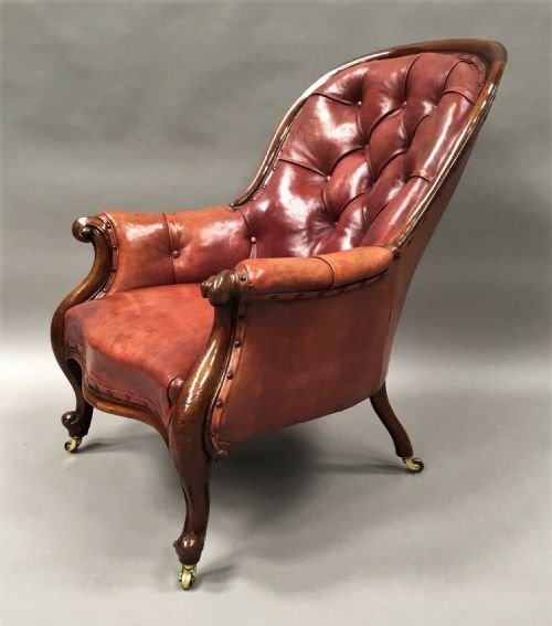 MID C19TH PAIR OF MAHOGANY AND LEATHER LIBRARY ARMCHAIRS - ADDITIONAL PHOTO 12