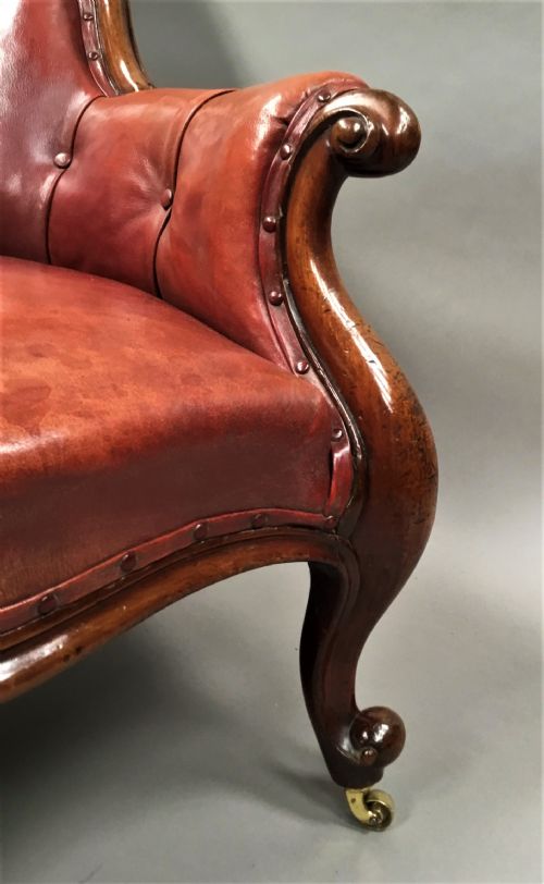 MID C19TH PAIR OF MAHOGANY AND LEATHER LIBRARY ARMCHAIRS - ADDITIONAL PHOTO 14