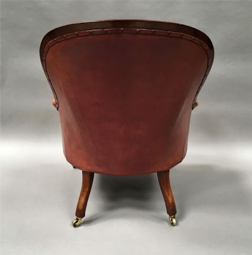 MID C19TH PAIR OF MAHOGANY AND LEATHER LIBRARY ARMCHAIRS - ADDITIONAL PHOTO 16