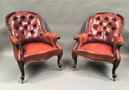 MID C19TH PAIR OF MAHOGANY AND LEATHER LIBRARY ARMCHAIRS - ADDITIONAL PHOTO 18