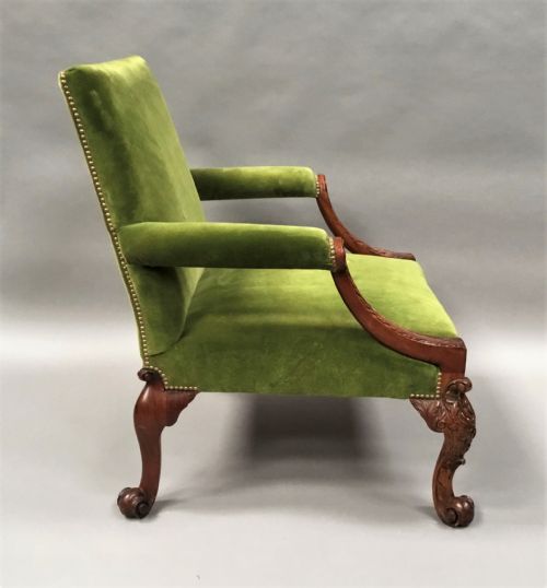 LATE C19TH LARGE CARVED MAHOGANY GAINSBOROUGH CHAIR - ADDITIONAL PHOTO 3