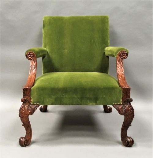 LATE C19TH LARGE CARVED MAHOGANY GAINSBOROUGH CHAIR - ADDITIONAL PHOTO 5